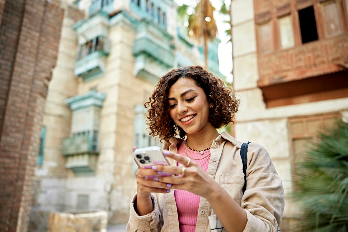 Tourist on mobile phone